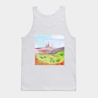 Landscape, castle, nature. Hand drawn color illustration, painting, art, encaustic. Tank Top